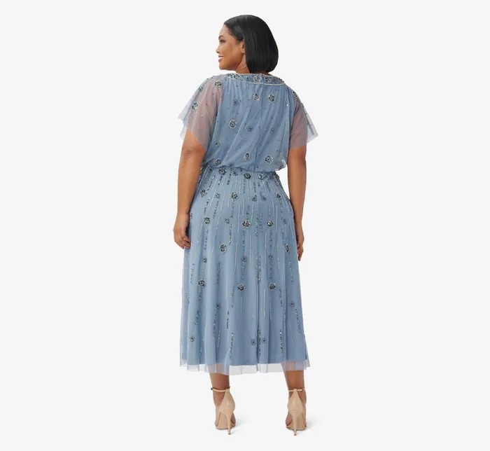 Adrianna Papell Floral HandBeaded AnkleLength Blouson Dress In Vintage Blue Vintage Blue Women Floral Dresses Adrianna Papell Floral HandBeaded AnkleLength Blouson Dress In Vintage Blue Vintage Blue Women Floral Dresses