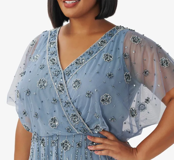 Adrianna Papell Floral HandBeaded AnkleLength Blouson Dress In Vintage Blue Vintage Blue Women Floral Dresses Adrianna Papell Floral HandBeaded AnkleLength Blouson Dress In Vintage Blue Vintage Blue Women Floral Dresses