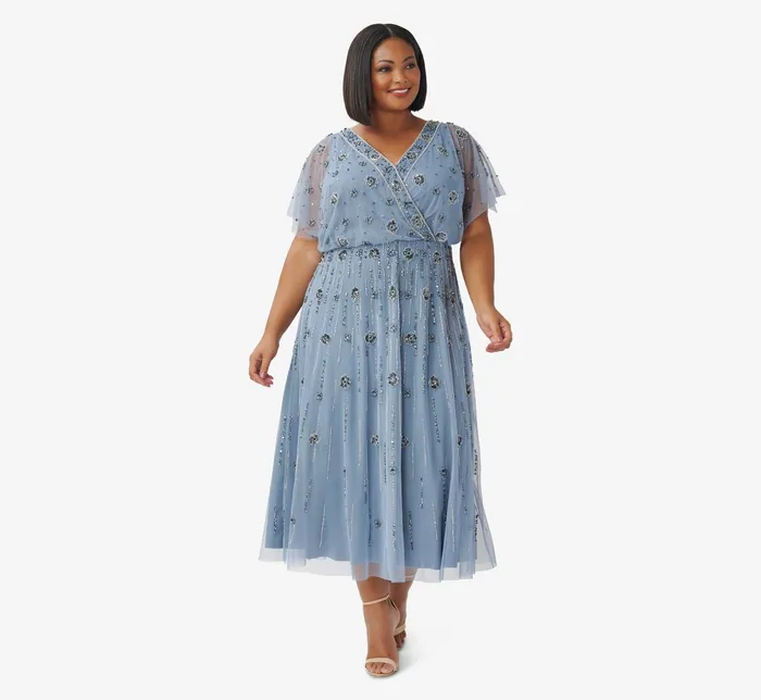 Adrianna Papell Floral HandBeaded AnkleLength Blouson Dress In Vintage Blue Vintage Blue Women Floral Dresses Adrianna Papell Floral HandBeaded AnkleLength Blouson Dress In Vintage Blue Vintage Blue Women Floral Dresses