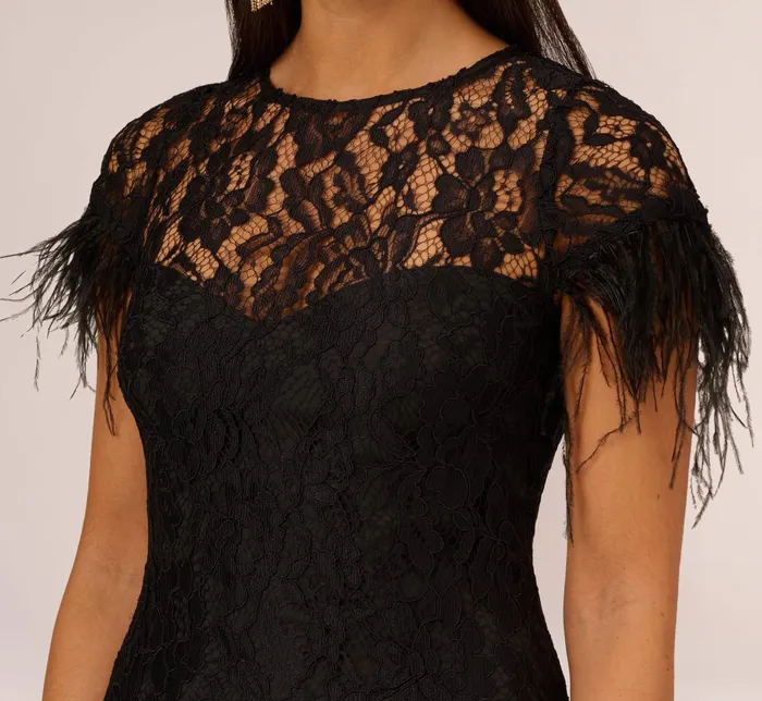 Adrianna Papell Floral Lace And Feather Trimmed Short Sheath Cocktail Dress In Ivory Ivory Women Short Dresses Adrianna Papell Floral Lace And Feather Trimmed Short Sheath Cocktail Dress In Ivory Ivory Women Short Dresses