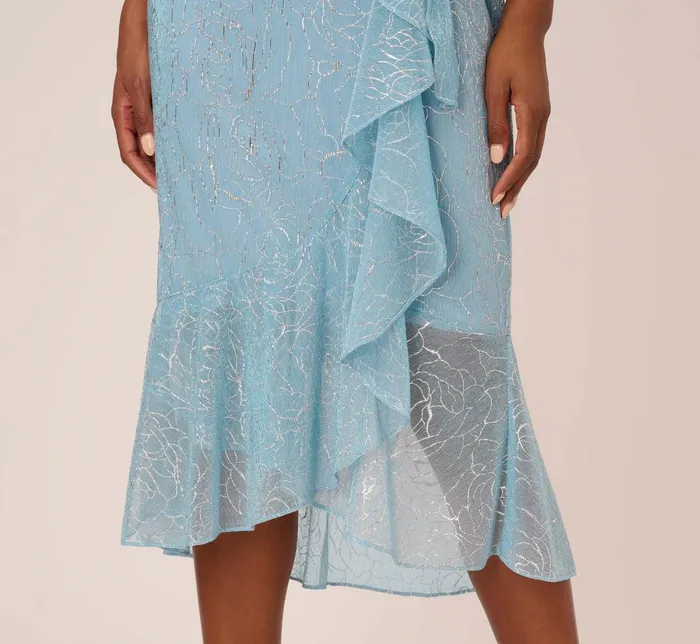 Adrianna Papell Floral Metallic Stencil MidiLength Mermaid Dress With Capelet In Light Blue Light Blue Women Midi Dresses Adrianna Papell Floral Metallic Stencil MidiLength Mermaid Dress With Capelet In Light Blue Light Blue Women Midi Dresses