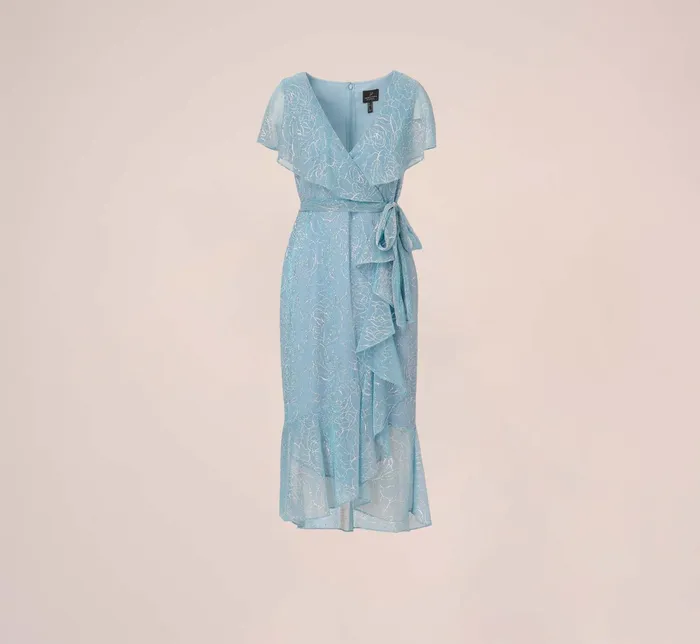 Adrianna Papell Floral Metallic Stencil MidiLength Mermaid Dress With Capelet In Light Blue Light Blue Women Midi Dresses Adrianna Papell Floral Metallic Stencil MidiLength Mermaid Dress With Capelet In Light Blue Light Blue Women Midi Dresses