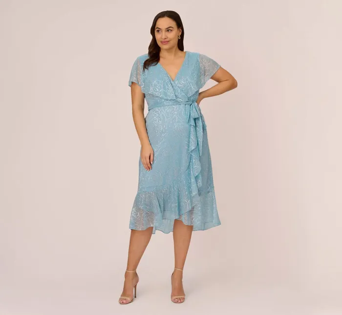 Adrianna Papell Floral Metallic Stencil MidiLength Mermaid Dress With Capelet In Light Blue Light Blue Women Midi Dresses Adrianna Papell Floral Metallic Stencil MidiLength Mermaid Dress With Capelet In Light Blue Light Blue Women Midi Dresses