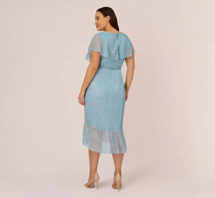 Adrianna Papell Floral Metallic Stencil MidiLength Mermaid Dress With Capelet In Light Blue Light Blue Women Midi Dresses Adrianna Papell Floral Metallic Stencil MidiLength Mermaid Dress With Capelet In Light Blue Light Blue Women Midi Dresses