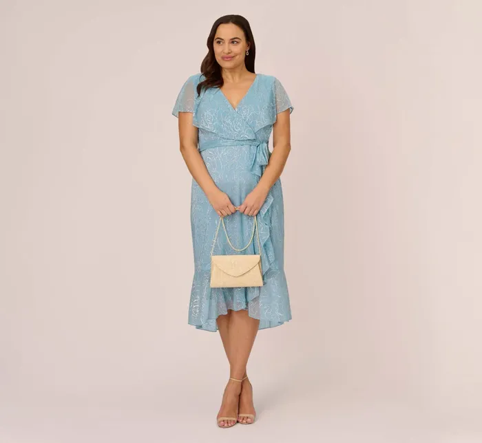 Adrianna Papell Floral Metallic Stencil MidiLength Mermaid Dress With Capelet In Light Blue Light Blue Women Midi Dresses Adrianna Papell Floral Metallic Stencil MidiLength Mermaid Dress With Capelet In Light Blue Light Blue Women Midi Dresses