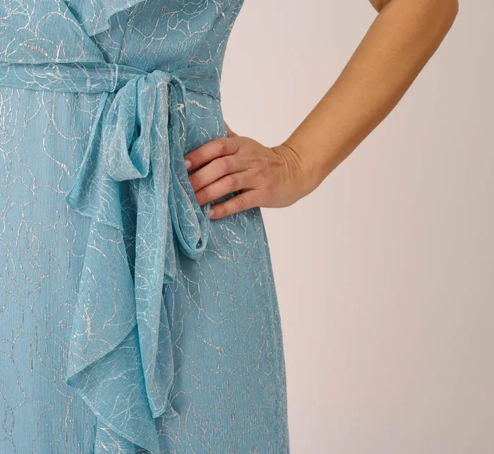 Adrianna Papell Floral Metallic Stencil MidiLength Mermaid Dress With Capelet In Light Blue Light Blue Women Midi Dresses Adrianna Papell Floral Metallic Stencil MidiLength Mermaid Dress With Capelet In Light Blue Light Blue Women Midi Dresses