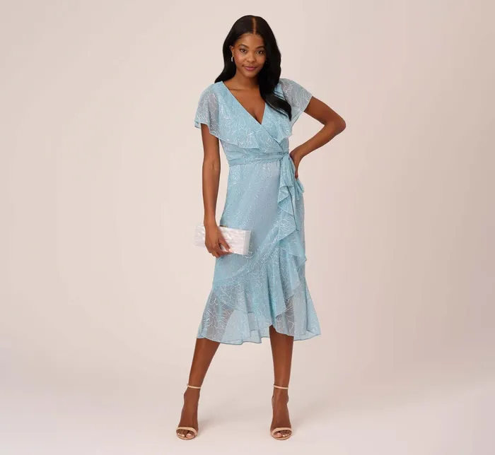 Adrianna Papell Floral Metallic Stencil MidiLength Mermaid Dress With Capelet In Light Blue Light Blue Women Midi Dresses Adrianna Papell Floral Metallic Stencil MidiLength Mermaid Dress With Capelet In Light Blue Light Blue Women Midi Dresses