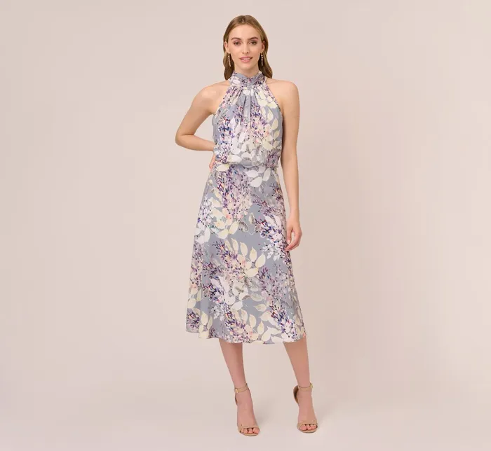 Adrianna Papell Floral Mock Neck Midi Dress In Dusty Blue Multi Dusty Blue Multi Women Floral Dresses Adrianna Papell Floral Mock Neck Midi Dress In Dusty Blue Multi Dusty Blue Multi Women Floral Dresses