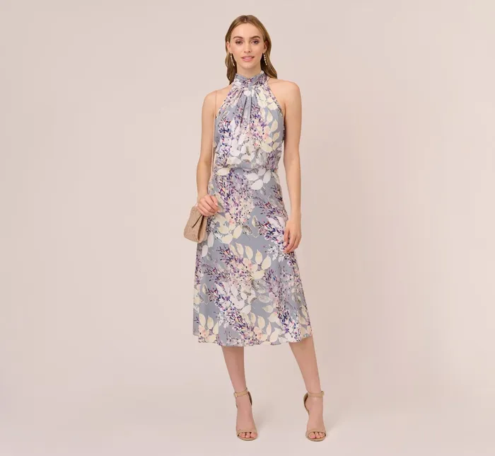 Adrianna Papell Floral Mock Neck Midi Dress In Dusty Blue Multi Dusty Blue Multi Women Floral Dresses Adrianna Papell Floral Mock Neck Midi Dress In Dusty Blue Multi Dusty Blue Multi Women Floral Dresses