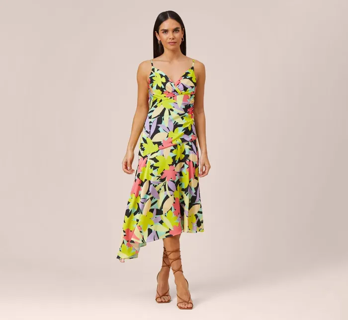 Adrianna Papell FloralPrint Asymmetrical MidiLength Cocktail Dress In Coral Multi Coral Multi Women Midi Dresses Adrianna Papell FloralPrint Asymmetrical MidiLength Cocktail Dress In Coral Multi Coral Multi Women Midi Dresses