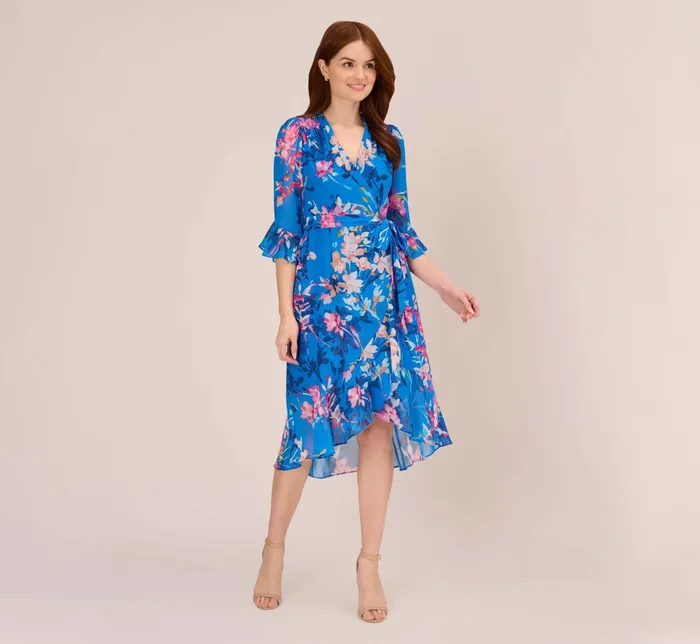 Adrianna Papell FloralPrint Chiffon Short Wrap Dress In Blue Multi Blue Multi Women Floral Dresses Adrianna Papell FloralPrint Chiffon Short Wrap Dress In Blue Multi Blue Multi Women Floral Dresses
