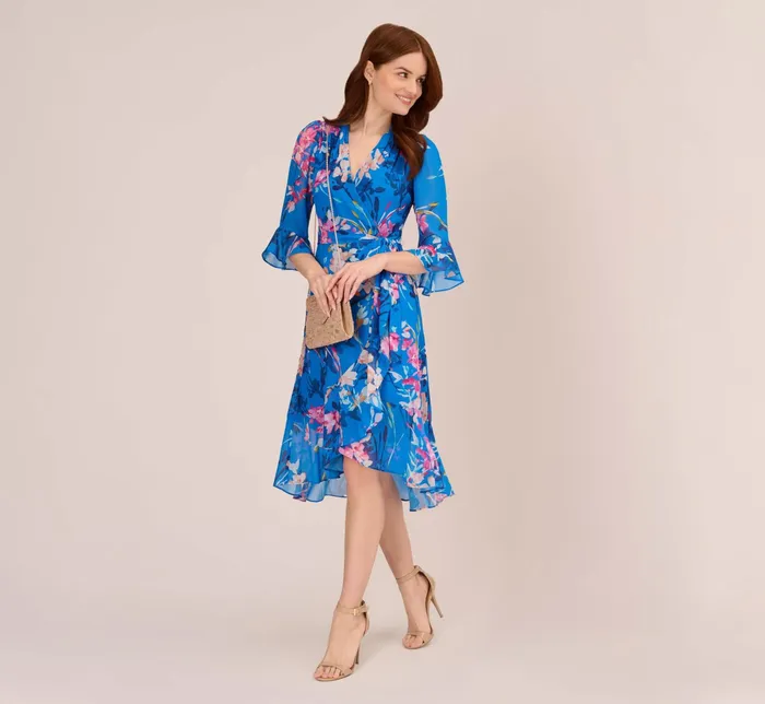 Adrianna Papell FloralPrint Chiffon Short Wrap Dress In Blue Multi Blue Multi Women Floral Dresses Adrianna Papell FloralPrint Chiffon Short Wrap Dress In Blue Multi Blue Multi Women Floral Dresses