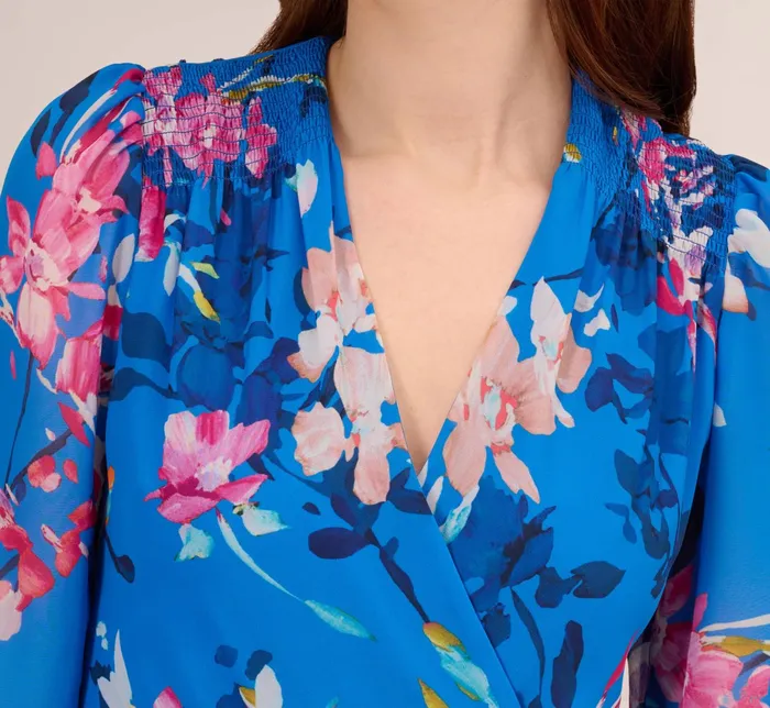 Adrianna Papell FloralPrint Chiffon Short Wrap Dress In Blue Multi Blue Multi Women Floral Dresses Adrianna Papell FloralPrint Chiffon Short Wrap Dress In Blue Multi Blue Multi Women Floral Dresses