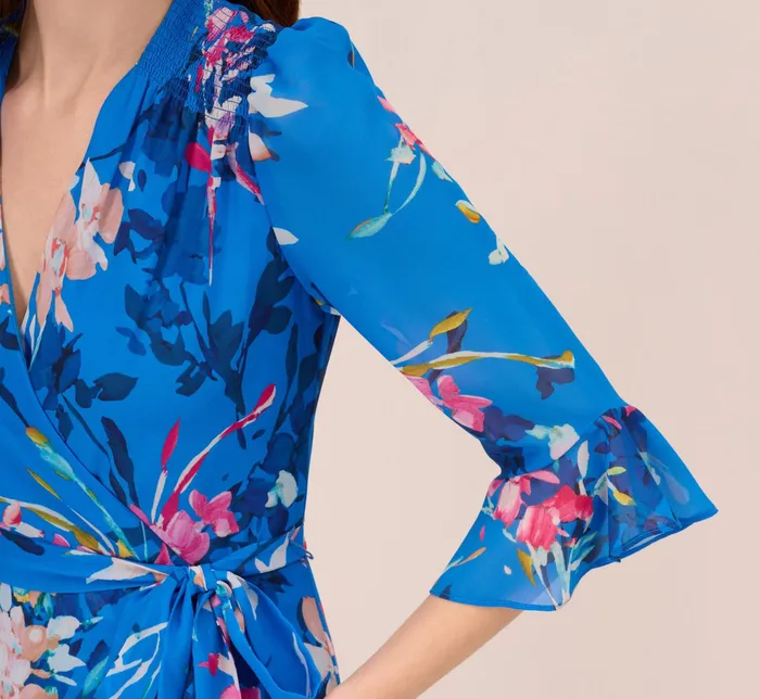 Adrianna Papell FloralPrint Chiffon Short Wrap Dress In Blue Multi Blue Multi Women Floral Dresses Adrianna Papell FloralPrint Chiffon Short Wrap Dress In Blue Multi Blue Multi Women Floral Dresses