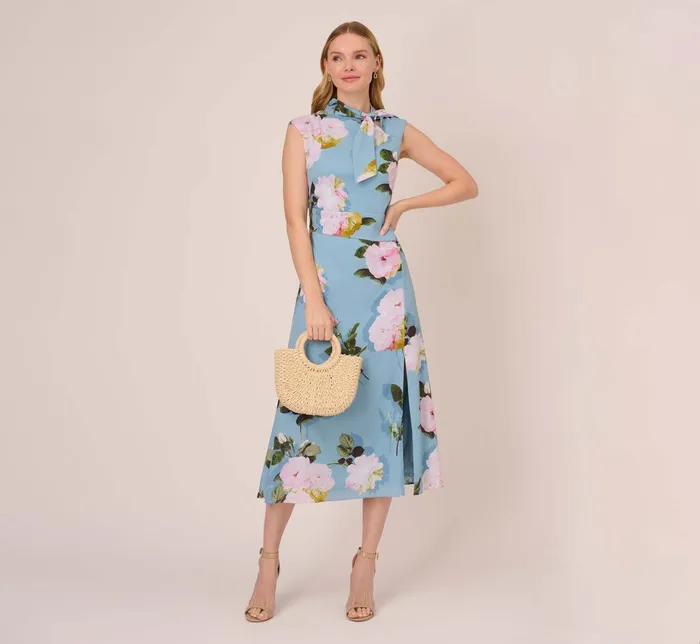 Adrianna Papell Floral Print Crepe De Chine MidiLength Dress In Blue Multi Blue Multi Women Floral Dresses Adrianna Papell Floral Print Crepe De Chine MidiLength Dress In Blue Multi Blue Multi Women Floral Dresses