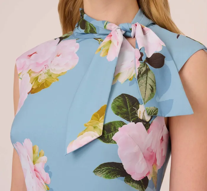 Adrianna Papell Floral Print Crepe De Chine MidiLength Dress In Blue Multi Blue Multi Women Floral Dresses Adrianna Papell Floral Print Crepe De Chine MidiLength Dress In Blue Multi Blue Multi Women Floral Dresses