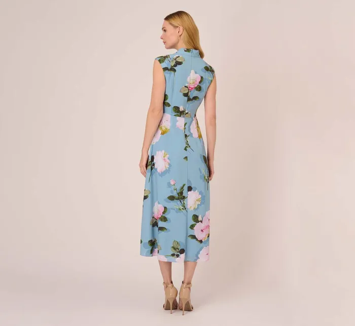 Adrianna Papell Floral Print Crepe De Chine MidiLength Dress In Blue Multi Blue Multi Women Floral Dresses Adrianna Papell Floral Print Crepe De Chine MidiLength Dress In Blue Multi Blue Multi Women Floral Dresses