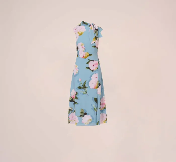 Adrianna Papell Floral Print Crepe De Chine MidiLength Dress In Blue Multi Blue Multi Women Floral Dresses Adrianna Papell Floral Print Crepe De Chine MidiLength Dress In Blue Multi Blue Multi Women Floral Dresses