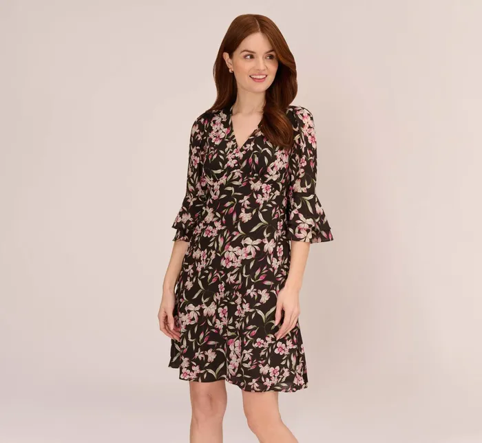 Adrianna Papell FloralPrint FitAndFlare Chiffon Short Dress In Black Multi Black Multi Women Floral Dresses Adrianna Papell FloralPrint FitAndFlare Chiffon Short Dress In Black Multi Black Multi Women Floral Dresses