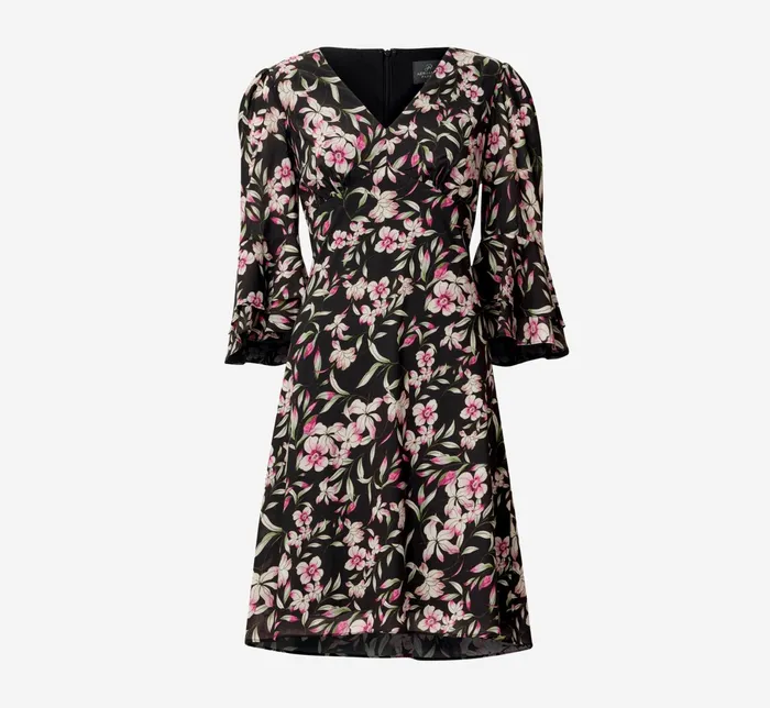 Adrianna Papell FloralPrint FitAndFlare Chiffon Short Dress In Black Multi Black Multi Women Floral Dresses Adrianna Papell FloralPrint FitAndFlare Chiffon Short Dress In Black Multi Black Multi Women Floral Dresses
