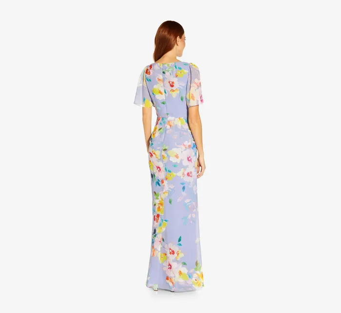 Adrianna Papell FloralPrint HandBeaded Chiffon Long Gown In Peri Multi Peri Multi Women Formal Dresses Adrianna Papell FloralPrint HandBeaded Chiffon Long Gown In Peri Multi Peri Multi Women Formal Dresses