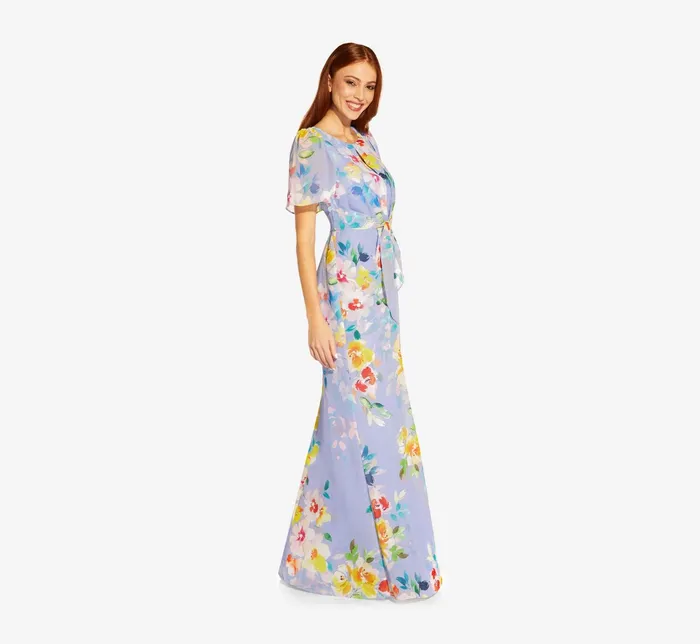 Adrianna Papell FloralPrint HandBeaded Chiffon Long Gown In Peri Multi Peri Multi Women Formal Dresses Adrianna Papell FloralPrint HandBeaded Chiffon Long Gown In Peri Multi Peri Multi Women Formal Dresses