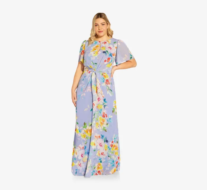 Adrianna Papell FloralPrint HandBeaded Chiffon Long Gown In Peri Multi Peri Multi Women Formal Dresses Adrianna Papell FloralPrint HandBeaded Chiffon Long Gown In Peri Multi Peri Multi Women Formal Dresses
