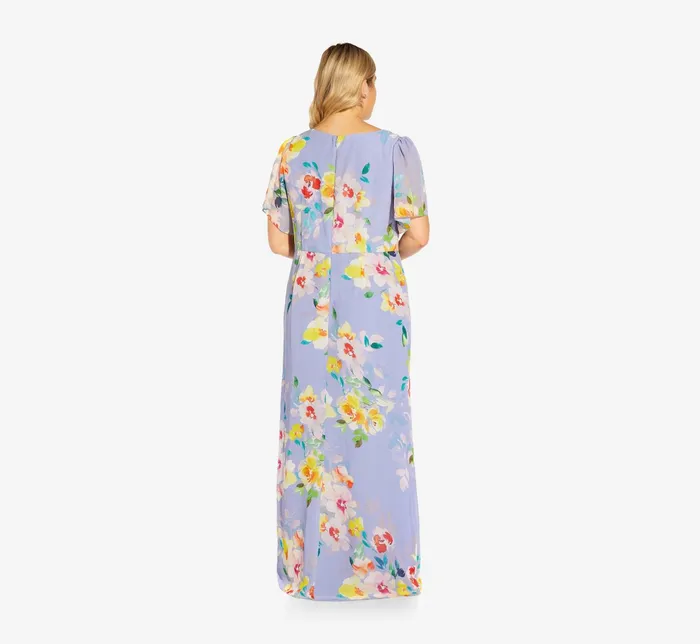 Adrianna Papell FloralPrint HandBeaded Chiffon Long Gown In Peri Multi Peri Multi Women Formal Dresses Adrianna Papell FloralPrint HandBeaded Chiffon Long Gown In Peri Multi Peri Multi Women Formal Dresses