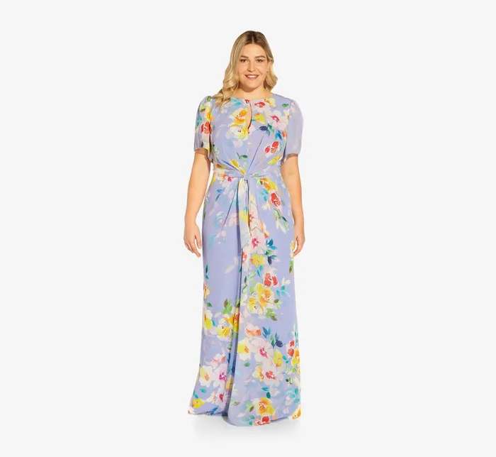 Adrianna Papell FloralPrint HandBeaded Chiffon Long Gown In Peri Multi Peri Multi Women Formal Dresses Adrianna Papell FloralPrint HandBeaded Chiffon Long Gown In Peri Multi Peri Multi Women Formal Dresses