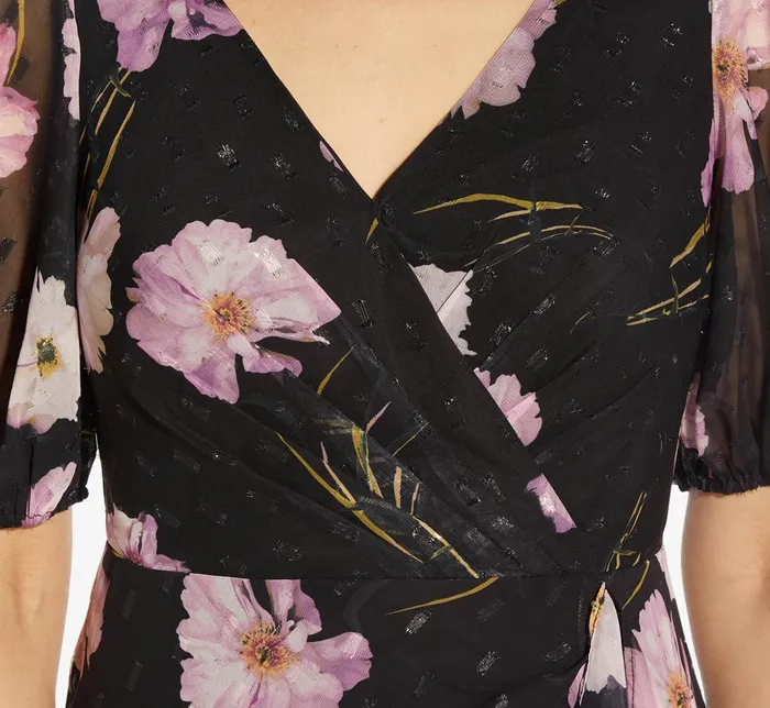 Adrianna Papell FloralPrintMetallic Chiffon Long Gown With Ruffle In Black Multi Black Multi Women Floral Dresses Adrianna Papell FloralPrintMetallic Chiffon Long Gown With Ruffle In Black Multi Black Multi Women Floral Dresses