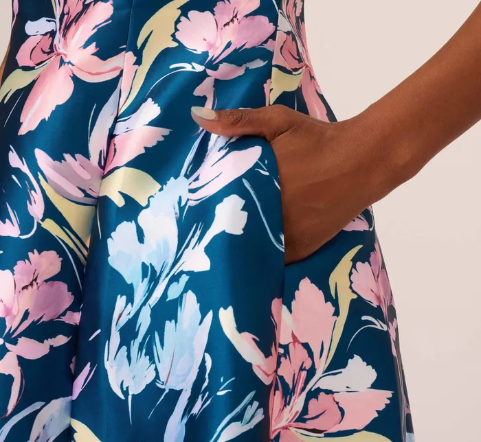 Adrianna Papell Floral Print Mikado Short High Low FitAndFlare Dress In Navy Multi Navy Multi Women Floral Dresses Adrianna Papell Floral Print Mikado Short High Low FitAndFlare Dress In Navy Multi Navy Multi Women Floral Dresses