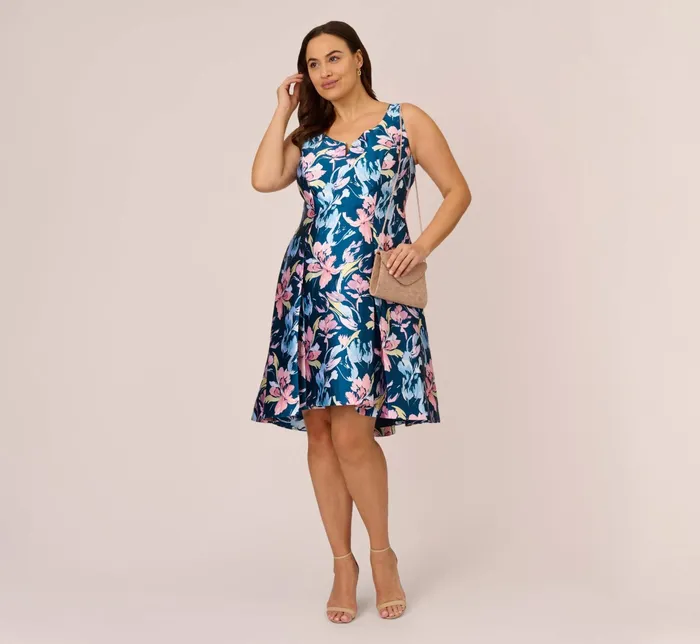 Adrianna Papell Floral Print Mikado Short High Low FitAndFlare Dress In Navy Multi Navy Multi Women Floral Dresses Adrianna Papell Floral Print Mikado Short High Low FitAndFlare Dress In Navy Multi Navy Multi Women Floral Dresses