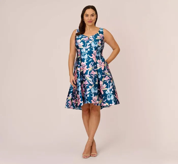 Adrianna Papell Floral Print Mikado Short High Low FitAndFlare Dress In Navy Multi Navy Multi Women Floral Dresses Adrianna Papell Floral Print Mikado Short High Low FitAndFlare Dress In Navy Multi Navy Multi Women Floral Dresses