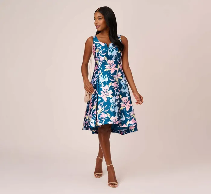 Adrianna Papell Floral Print Mikado Short High Low FitAndFlare Dress In Navy Multi Navy Multi Women Floral Dresses Adrianna Papell Floral Print Mikado Short High Low FitAndFlare Dress In Navy Multi Navy Multi Women Floral Dresses