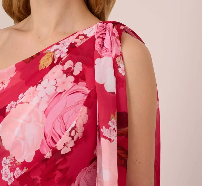 Adrianna Papell Floral Print One Shoulder Chiffon Long Gown In Pink Multi Pink Multi Women Long Dresses Adrianna Papell Floral Print One Shoulder Chiffon Long Gown In Pink Multi Pink Multi Women Long Dresses