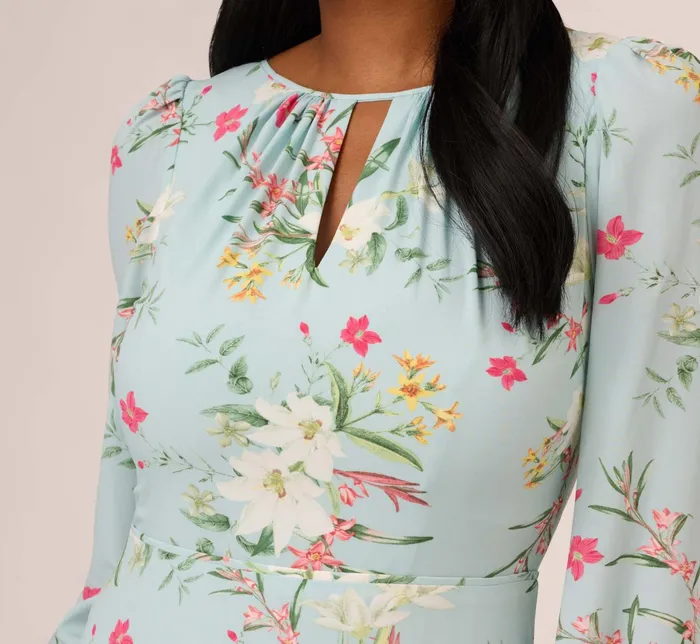 Adrianna Papell Floral Print Stretch Chiffon Tiered Ruffled MidiLength Dress In Mint Smoke Mint Smoke Women Floral Dresses Adrianna Papell Floral Print Stretch Chiffon Tiered Ruffled MidiLength Dress In Mint Smoke Mint Smoke Women Floral Dresses