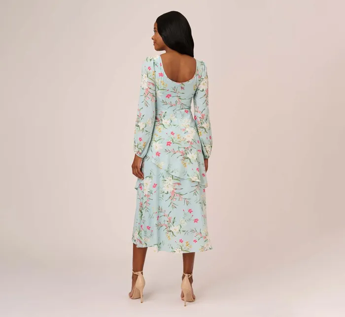 Adrianna Papell Floral Print Stretch Chiffon Tiered Ruffled MidiLength Dress In Mint Smoke Mint Smoke Women Floral Dresses Adrianna Papell Floral Print Stretch Chiffon Tiered Ruffled MidiLength Dress In Mint Smoke Mint Smoke Women Floral Dresses
