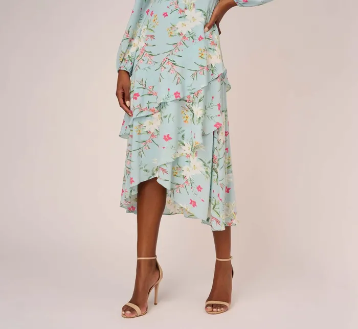 Adrianna Papell Floral Print Stretch Chiffon Tiered Ruffled MidiLength Dress In Mint Smoke Mint Smoke Women Floral Dresses Adrianna Papell Floral Print Stretch Chiffon Tiered Ruffled MidiLength Dress In Mint Smoke Mint Smoke Women Floral Dresses