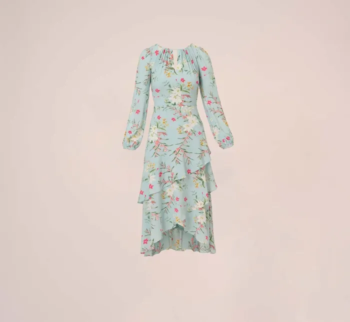 Adrianna Papell Floral Print Stretch Chiffon Tiered Ruffled MidiLength Dress In Mint Smoke Mint Smoke Women Floral Dresses Adrianna Papell Floral Print Stretch Chiffon Tiered Ruffled MidiLength Dress In Mint Smoke Mint Smoke Women Floral Dresses