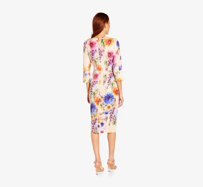 Adrianna Papell FloralPrint Tie Front MidiLength Sheath Dress In Praline Multi Praline Multi Women Midi Dresses Adrianna Papell FloralPrint Tie Front MidiLength Sheath Dress In Praline Multi Praline Multi Women Midi Dresses