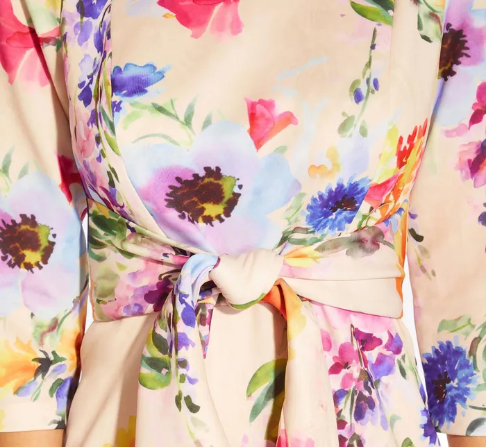 Adrianna Papell FloralPrint Tie Front MidiLength Sheath Dress In Praline Multi Praline Multi Women Midi Dresses Adrianna Papell FloralPrint Tie Front MidiLength Sheath Dress In Praline Multi Praline Multi Women Midi Dresses