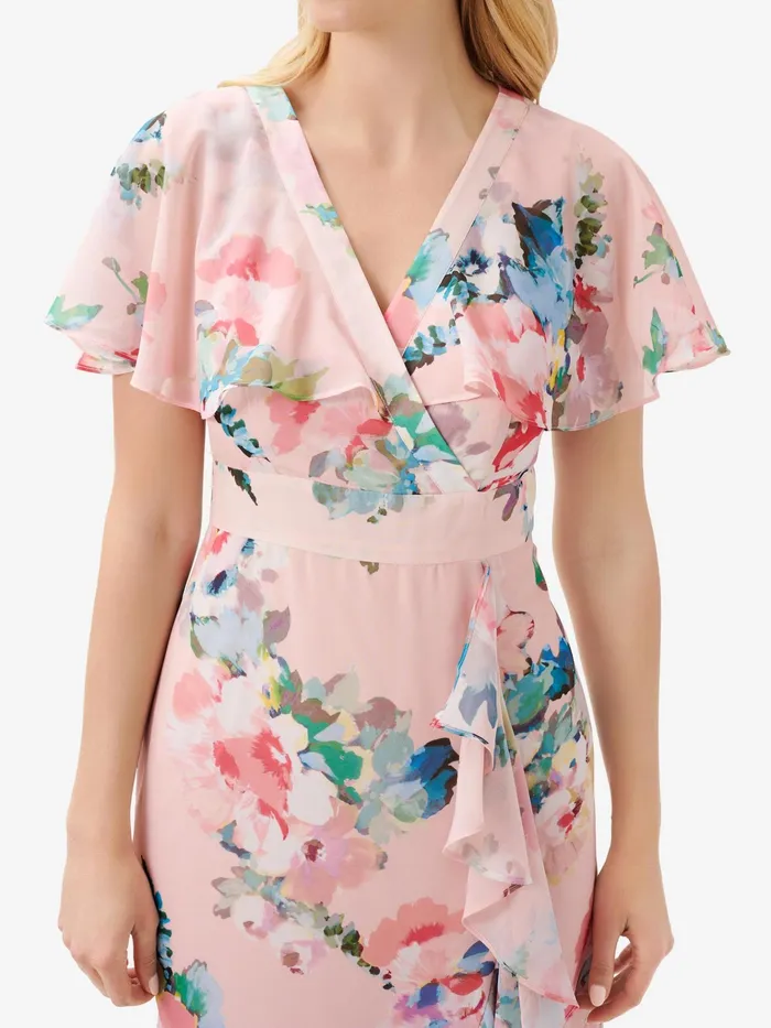 Adrianna Papell FloralPrint Twill Ruffled MidiLength Faux Wrap Dress In Rose Multi Rose Multi Women Floral Dresses Adrianna Papell FloralPrint Twill Ruffled MidiLength Faux Wrap Dress In Rose Multi Rose Multi Women Floral Dresses
