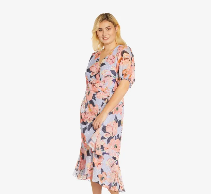 Adrianna Papell FloralPrinted Clip Dot Chiffon MidiLength Cocktail Dress In Opal Coral Multi OpalCoral Multi Women Cocktail Dresses Adrianna Papell FloralPrinted Clip Dot Chiffon MidiLength Cocktail Dress In Opal Coral Multi OpalCoral Multi Women Cocktail Dresses