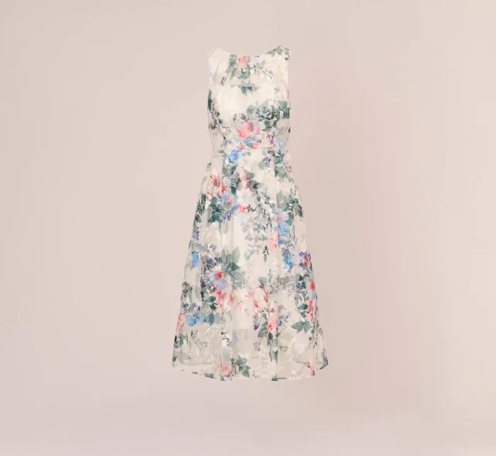 Adrianna Papell Floral Printed Sleeveless Midi Dress With Sheer Details In Ivory Multi Ivory Multi Women Cocktail Dresses Adrianna Papell Floral Printed Sleeveless Midi Dress With Sheer Details In Ivory Multi Ivory Multi Women Cocktail Dresses