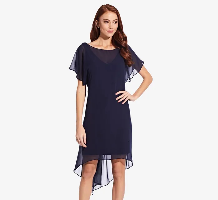 Adrianna Papell Flutter Sleeve Chiffon Dress With High Low Hemline In Navy Navy Women Day Dresses Adrianna Papell Flutter Sleeve Chiffon Dress With High Low Hemline In Navy Navy Women Day Dresses