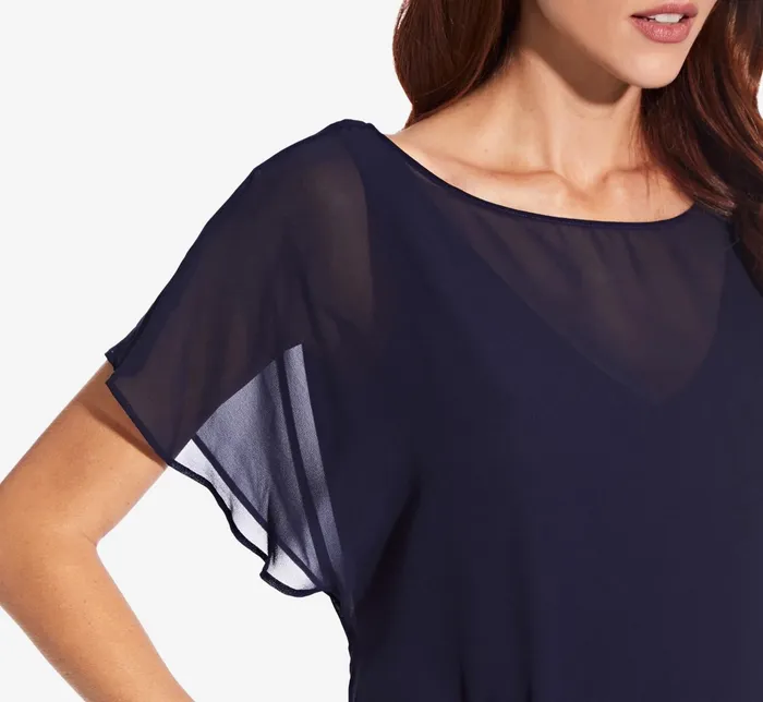 Adrianna Papell Flutter Sleeve Chiffon Dress With High Low Hemline In Navy Navy Women Day Dresses Adrianna Papell Flutter Sleeve Chiffon Dress With High Low Hemline In Navy Navy Women Day Dresses