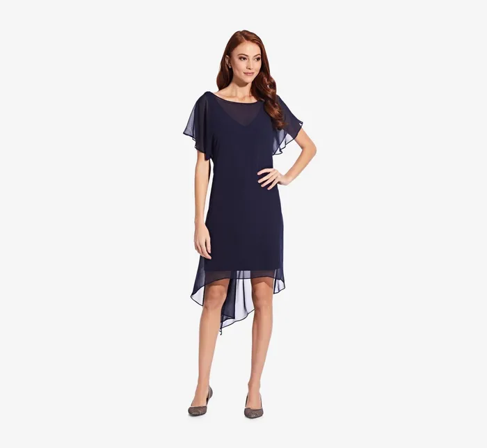 Adrianna Papell Flutter Sleeve Chiffon Dress With High Low Hemline In Navy Navy Women Day Dresses Adrianna Papell Flutter Sleeve Chiffon Dress With High Low Hemline In Navy Navy Women Day Dresses