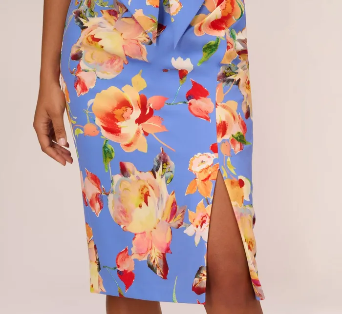 Adrianna Papell Flutter Sleeve Floral Print Dress With Tie Front In Peri Multi Peri Multi Women Midi Dresses Adrianna Papell Flutter Sleeve Floral Print Dress With Tie Front In Peri Multi Peri Multi Women Midi Dresses