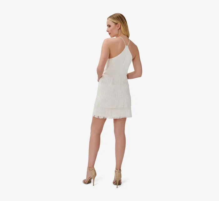 Adrianna Papell FringeTrim Short Sheath Cocktail Halter Dress In Ivory Ivory Women Short Wedding Dresses Adrianna Papell FringeTrim Short Sheath Cocktail Halter Dress In Ivory Ivory Women Short Wedding Dresses