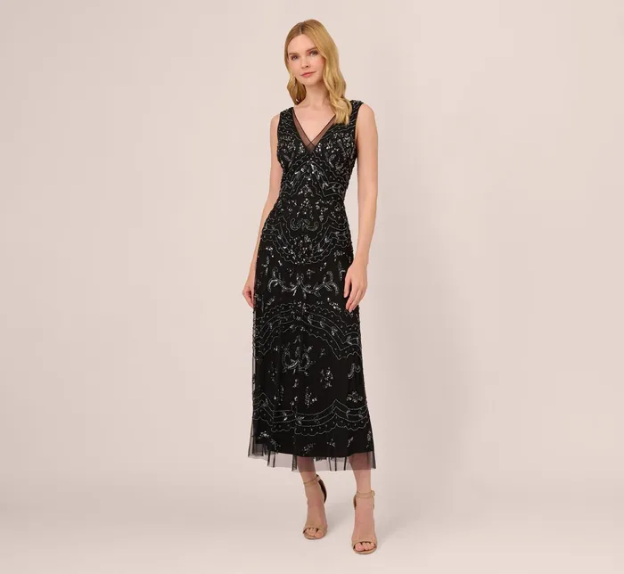 Adrianna Papell HandBeaded AnkleLength Dress In French Blue French Blue Women Long Dresses Adrianna Papell HandBeaded AnkleLength Dress In French Blue French Blue Women Long Dresses